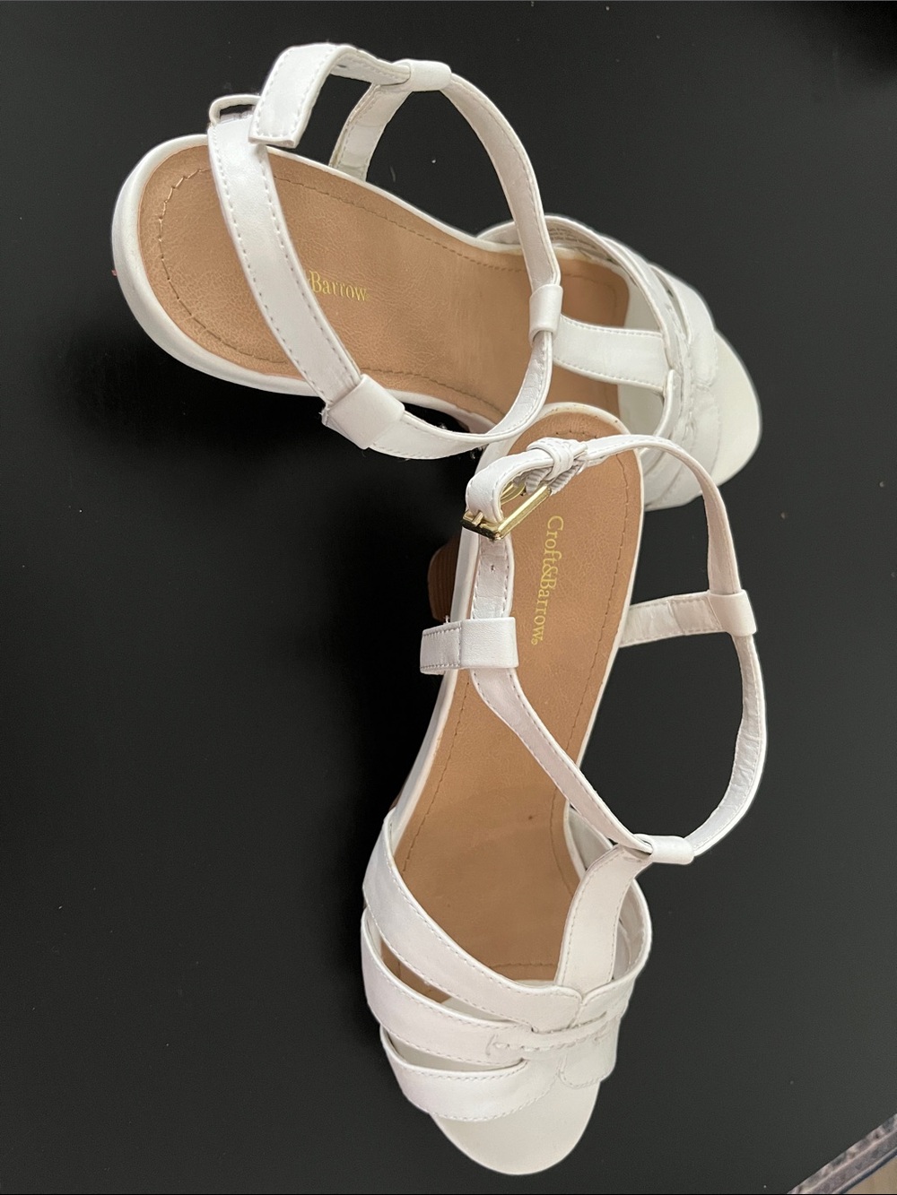 croft & barrow White Strappy T‑Bar Heeled Sandals